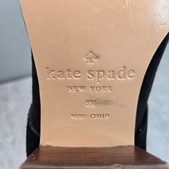 Kate Spade Moto Ankle Boots 8 Black Suede Low Block Heel Dressy Chic Bow Booties - Picture 8 of 13